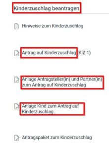 قائمة النماذج التي يجب ملؤها على موقع Kinderzuschlag ، موقع Familienkasse